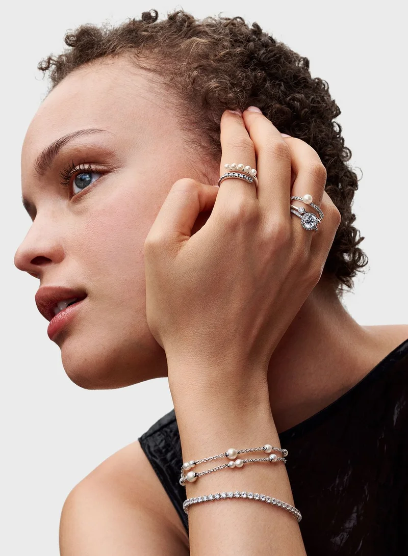 باندورا Treated Freshwater Cultured Pearls & Pavé Open Ring