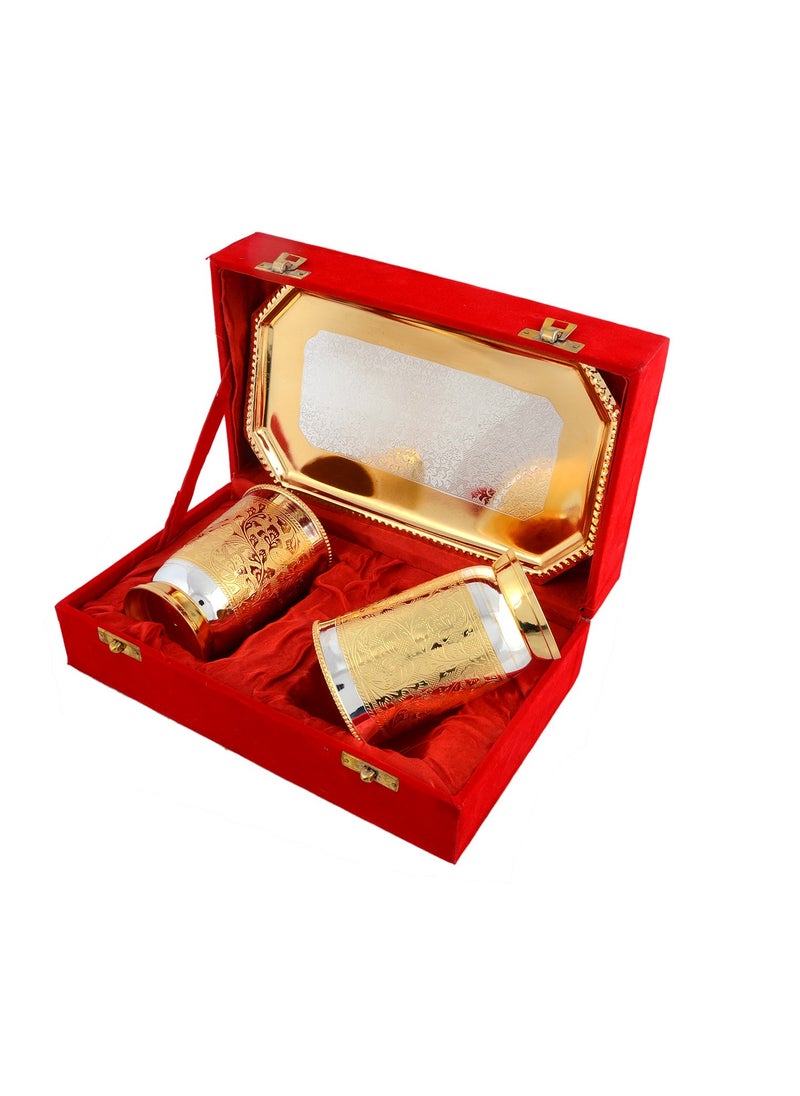 AC ANAND CRAFTS AC ANAND CRAFTS Silver and Gold Plated Brass Glass Set with Plate for Diwali Gift  - Image 2