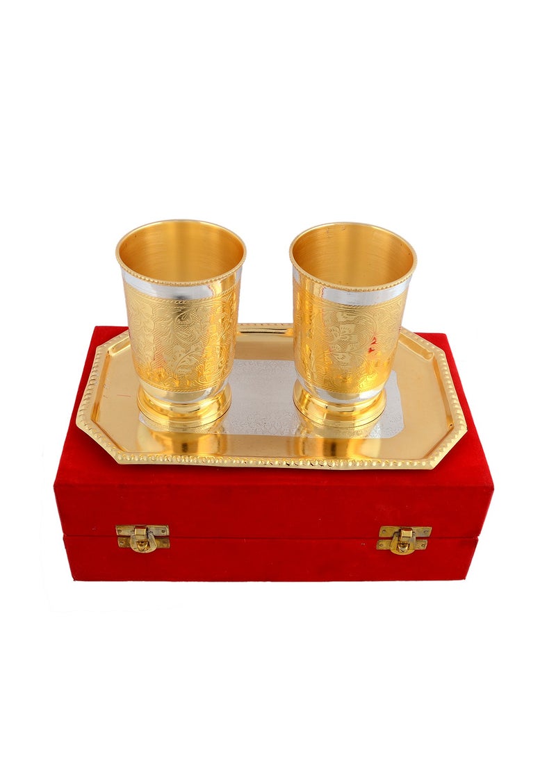 AC ANAND CRAFTS AC ANAND CRAFTS Silver and Gold Plated Brass Glass Set with Plate for Diwali Gift  - Image 1