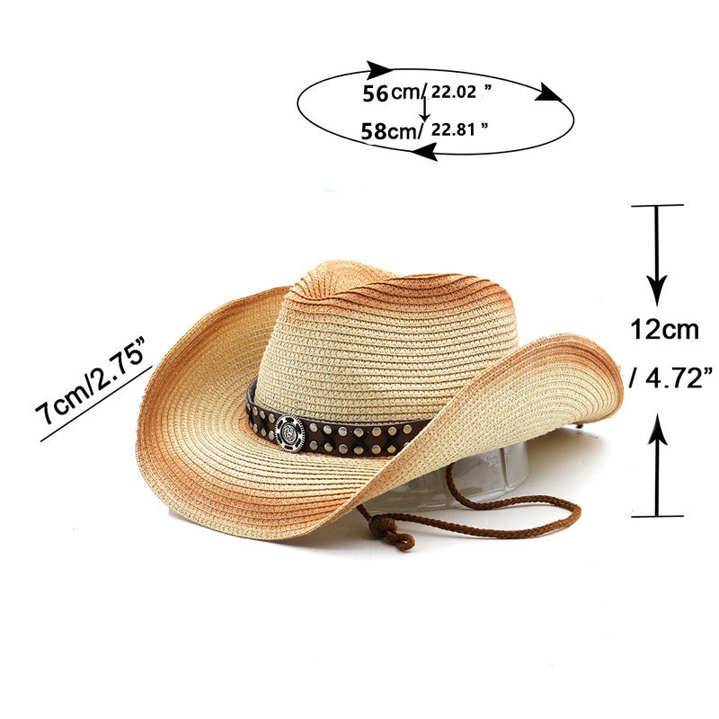 Straw Cowboy Hat Unisex Summer Beach UV Protection Western Hat - Image 2