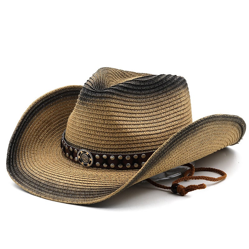 Straw Cowboy Hat Unisex Summer Beach UV Protection Western Hat - Image 3