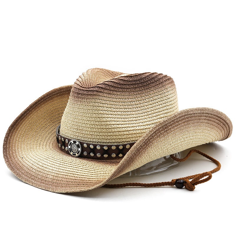 Straw Cowboy Hat Unisex Summer Beach UV Protection Western Hat - Image 4