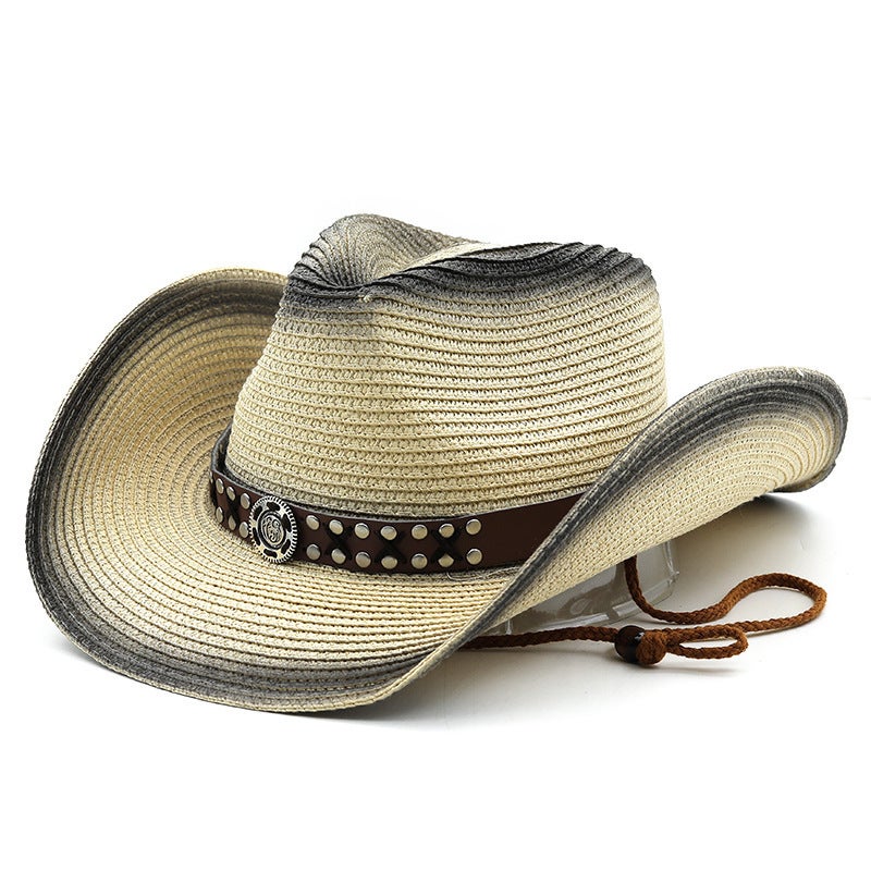 Straw Cowboy Hat Unisex Summer Beach UV Protection Western Hat - Image 1