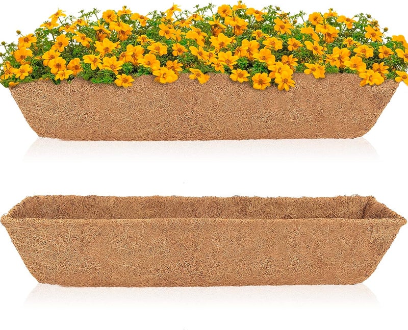 HFHOME 48" Coco Fiber Replacement Liner, 48 inch Natural Window Deck Coco Liner for Window Box-2PCS - Image 1