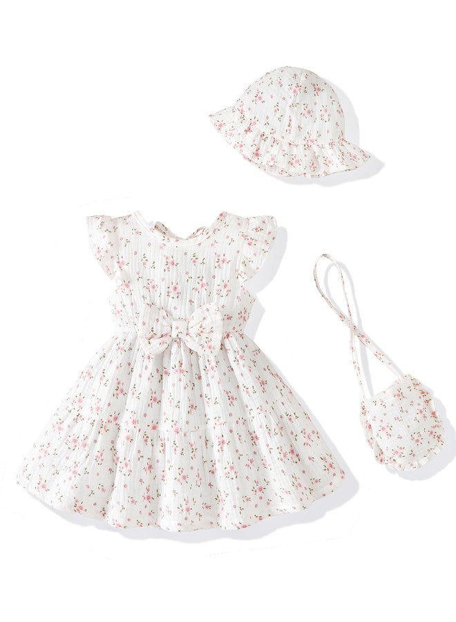 Renotemy Toddler Dresses 18 Months Girl Clothes Summer Boho Outfits Beach Birthday Gifts Pink Floral Shower Cotton Linen Bow Dress Casual Sundress Baby Girl Dresses 18-24 Months Clothing Set - Image 1