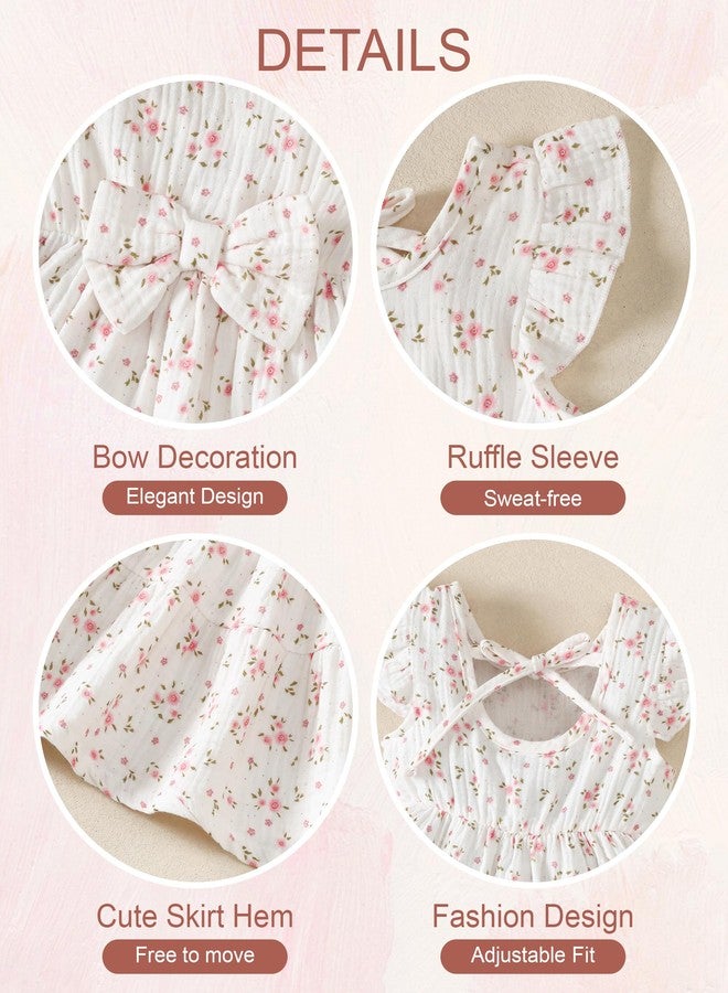 Renotemy Toddler Dresses 18 Months Girl Clothes Summer Boho Outfits Beach Birthday Gifts Pink Floral Shower Cotton Linen Bow Dress Casual Sundress Baby Girl Dresses 18-24 Months Clothing Set - Image 5