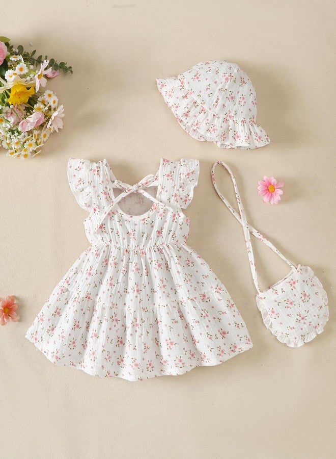 Renotemy Toddler Dresses 18 Months Girl Clothes Summer Boho Outfits Beach Birthday Gifts Pink Floral Shower Cotton Linen Bow Dress Casual Sundress Baby Girl Dresses 18-24 Months Clothing Set - Image 4