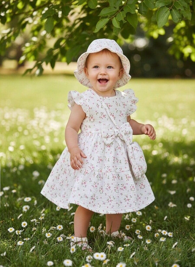 Renotemy Toddler Dresses 18 Months Girl Clothes Summer Boho Outfits Beach Birthday Gifts Pink Floral Shower Cotton Linen Bow Dress Casual Sundress Baby Girl Dresses 18-24 Months Clothing Set - Image 2