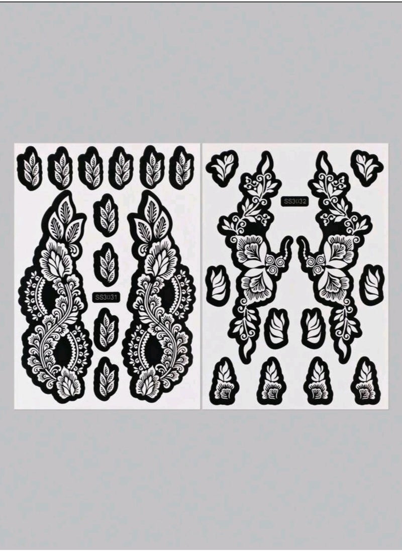 Generic - 2pcs/set Hand Flower Henna Hollow Out Template Stickers - Image 1