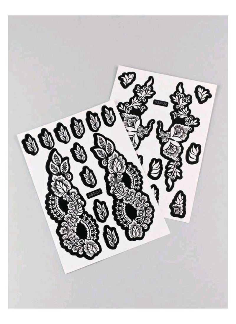 Generic - 2pcs/set Hand Flower Henna Hollow Out Template Stickers - Image 1