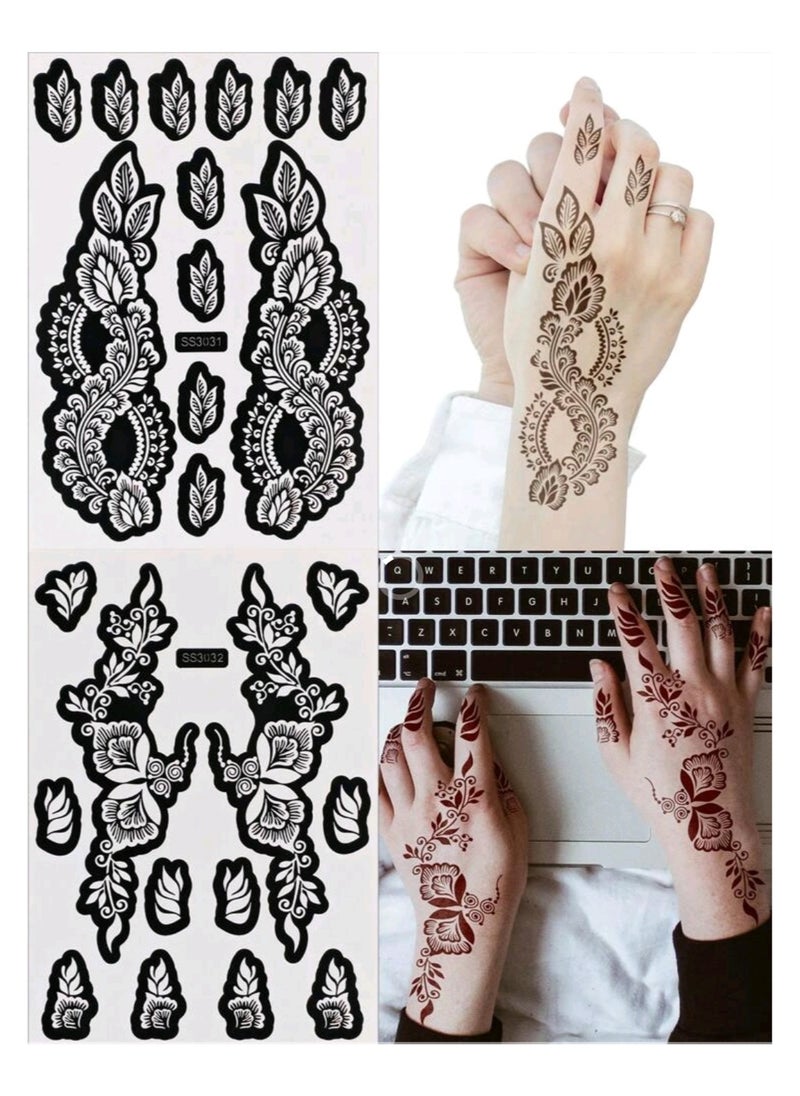 Generic - 2pcs/set Hand Flower Henna Hollow Out Template Stickers - Image 1
