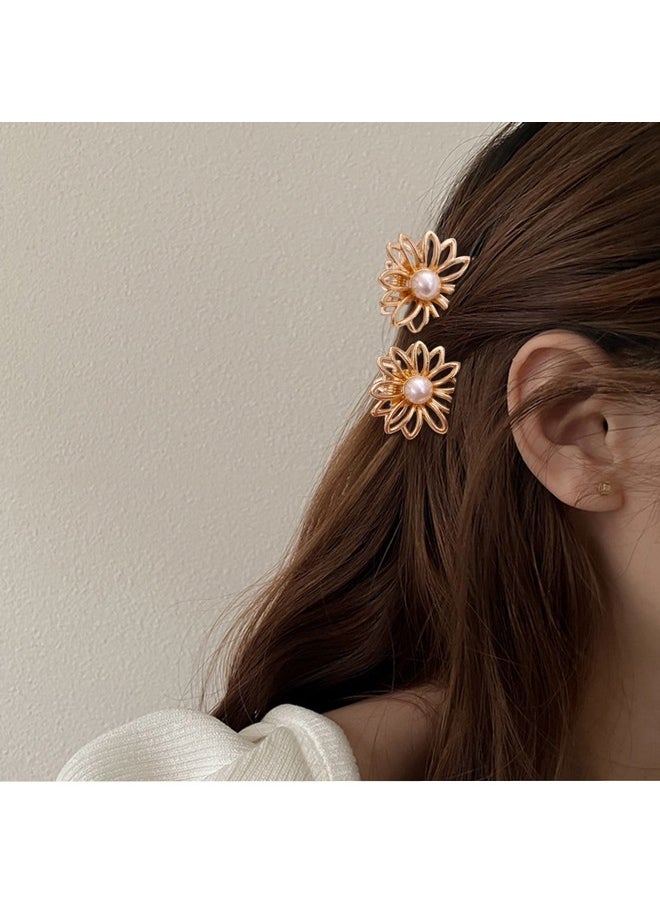 Lizzie Kay 5Pcs Daisy Flower Gold Tone Small Metal Hair Claw Clips For Women Girls  - Image 3