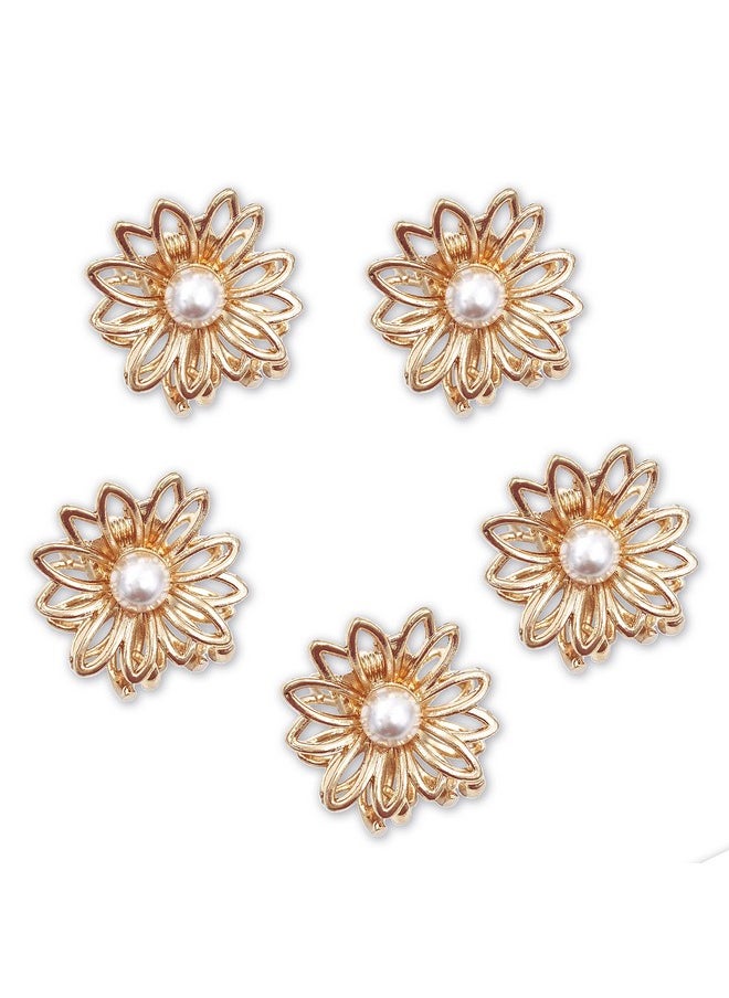 Lizzie Kay 5Pcs Daisy Flower Gold Tone Small Metal Hair Claw Clips For Women Girls  - Image 1
