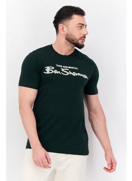 Men Crew Neck Short Sleeves Brand Logo T-Shirt, Green