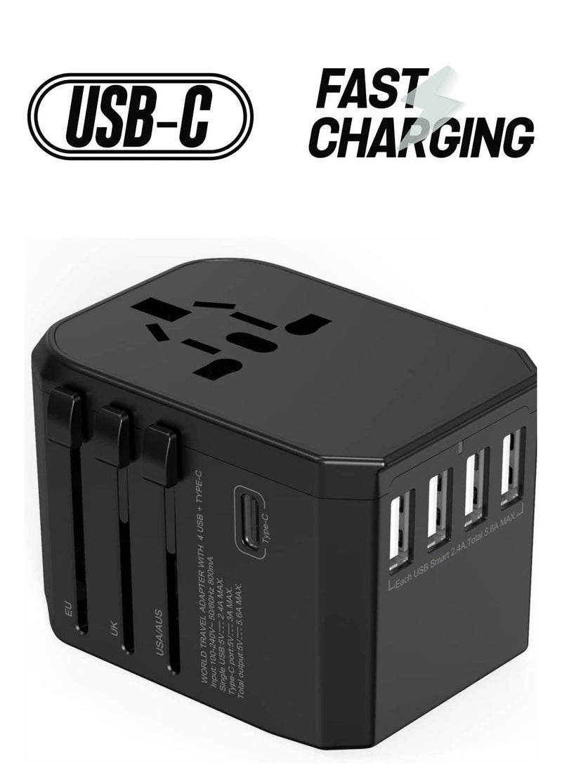 Universal Travel Adapter with 4 Ultra-Fast USB Port and 1 Ultra-Fast USB Type C Port and Power Socket Worldwide Plugs - Image 1