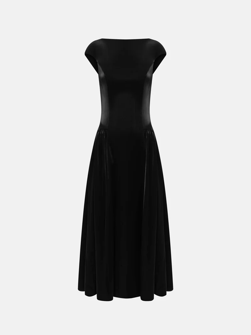 Lichi Shiny midi dress with gathered skirt