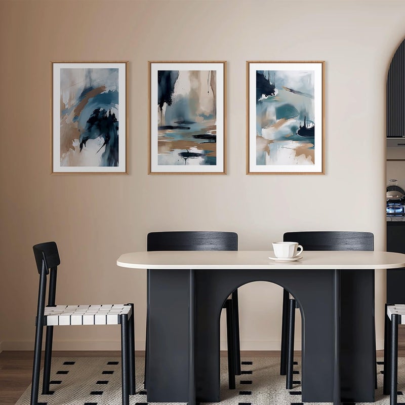 KAIRNE Blue Abstract Neutral Framed Canvas Wall Art Set, Navy Abstract Wall Decor, Watercolor Blue and Brown Wall Painting, Modern Textured Art Prints for Living Room, Bedroom, Office - 24"x36"x3 - Image 4