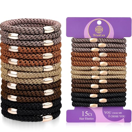 WantGor Hair Ties No Damage Women 15PCS Hair Bands Elastic Scrunchies Ponytail Holders Hair Accessories Braided Head Bands for Womens Thick Hair Classic - Image 1