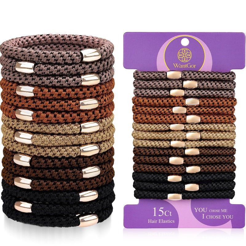 WantGor Hair Ties No Damage Women 15PCS Hair Bands Elastic Scrunchies Ponytail Holders Hair Accessories Braided Head Bands for Womens Thick Hair Classic - Image 3