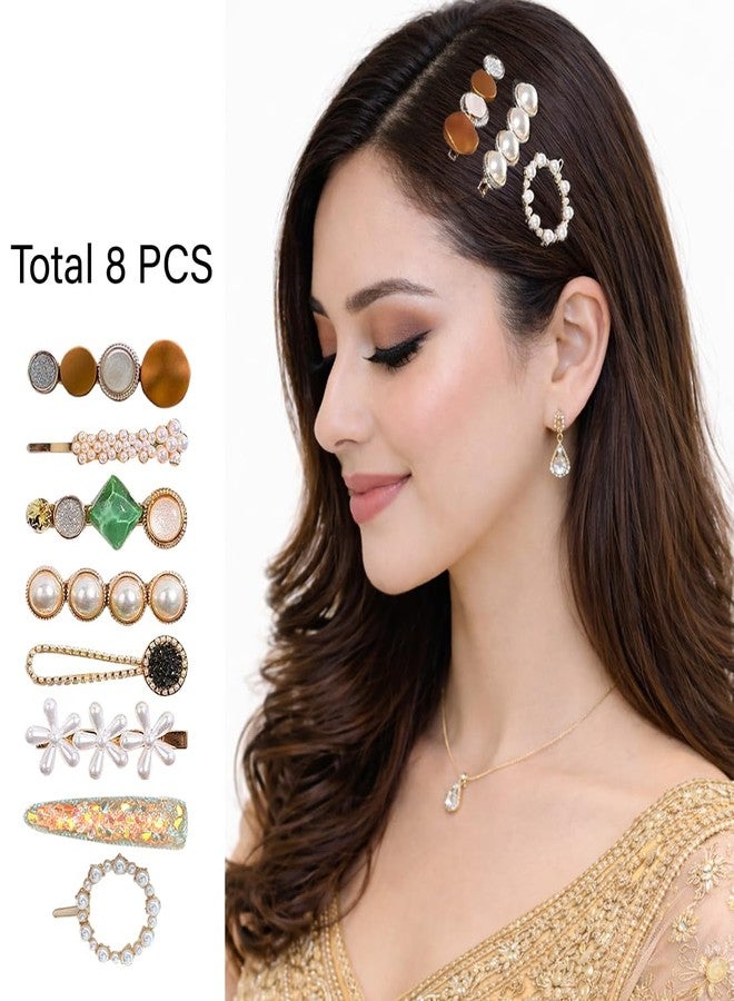 kapimo 8 Pcs Hair Clips for Girls Women Fancy Hairclips Korean Hair Accessories with Barette Rhinestone Pearl Hair Pins (White Mix) - Image 2