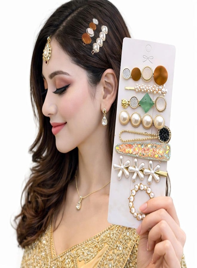 kapimo 8 Pcs Hair Clips for Girls Women Fancy Hairclips Korean Hair Accessories with Barette Rhinestone Pearl Hair Pins (White Mix) - Image 1
