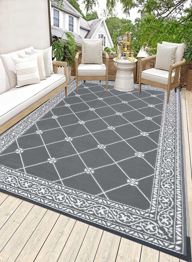HiiARug Reversible Mats Outdoor Rug 6'x9' for Patio Plastic Straw Patio Rugs Outdoor Rugs Large Floor Mat for Ourdoor Decor,Garden, Patio, Backyard, Deck, Picnic, RV, Camping (Grey) - Image 1
