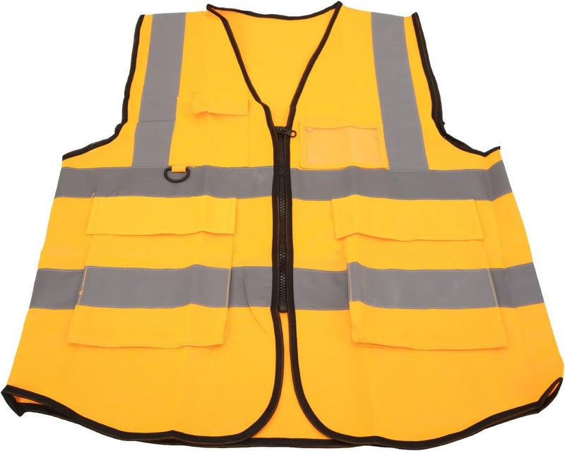 ZJchao Safety Reflective Vest High Visibility Multiple Pockets Zipper Front Work Vest for Construction Traffic Control Outdoor Work Polyester Fiber (Yellow) - Image 1