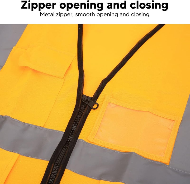 ZJchao Safety Reflective Vest High Visibility Multiple Pockets Zipper Front Work Vest for Construction Traffic Control Outdoor Work Polyester Fiber (Yellow) - Image 4