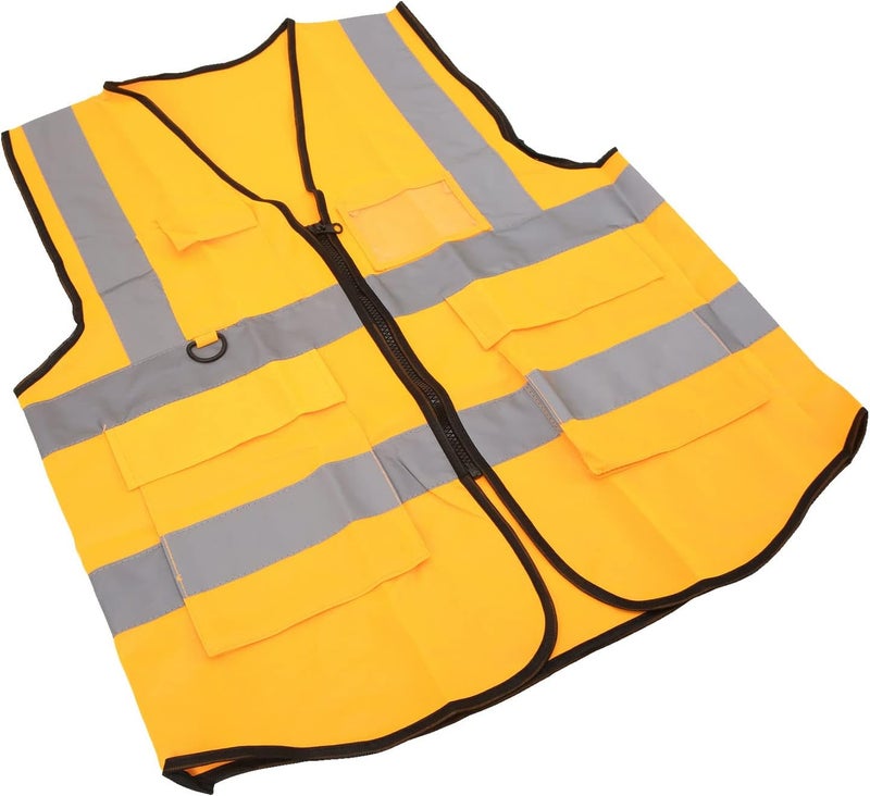 ZJchao Safety Reflective Vest High Visibility Multiple Pockets Zipper Front Work Vest for Construction Traffic Control Outdoor Work Polyester Fiber (Yellow) - Image 5