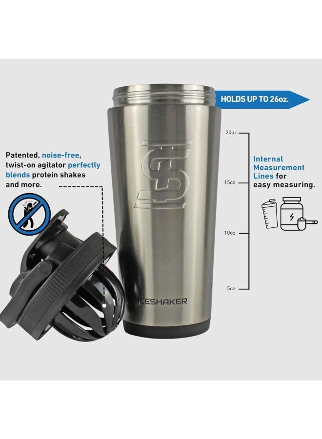 Ice Shaker زجاجة مياه معزولة من الفولاذ المقاوم للصدأ سعة 770 مل مع كوب خلط البروتين - تحمل الثلج لأكثر من 30 ساعة كما هو موضح في Shark Tank - Image 2