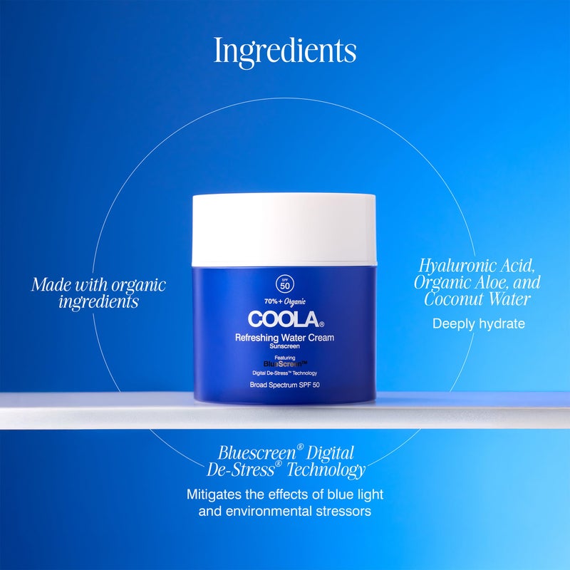 COOLA Organic Refreshing Water Cream Face Moisturizer with SPF 50, Dermatologist Tested Face Sunscreen with Plant-Derived BlueScreen Digital De-Stress Technology, 1.5 Fl Oz - Image 2