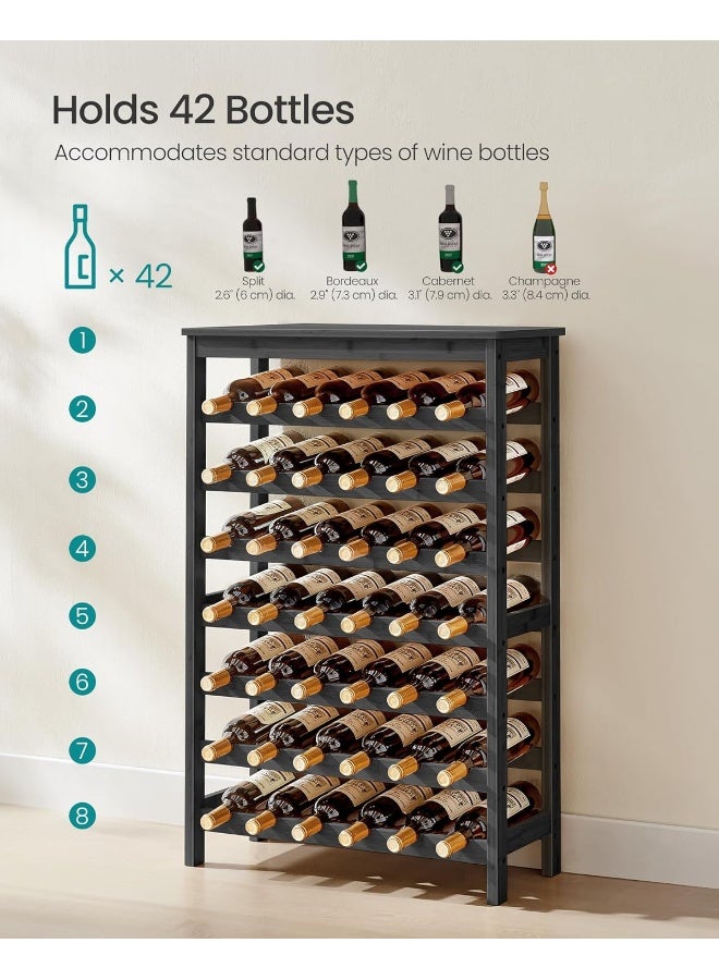 SONGMICS SONGMICS 42-Bottle Wine Rack Free Standing Floor, 7-Tier Display Wine Storage Shelves with Table Top, Bamboo Wobble-Free Bottle Holder for Kitchen Bar Dining Room Living Room, Ink Black - Image 3
