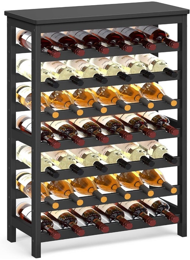 SONGMICS SONGMICS 42-Bottle Wine Rack Free Standing Floor, 7-Tier Display Wine Storage Shelves with Table Top, Bamboo Wobble-Free Bottle Holder for Kitchen Bar Dining Room Living Room, Ink Black - Image 1