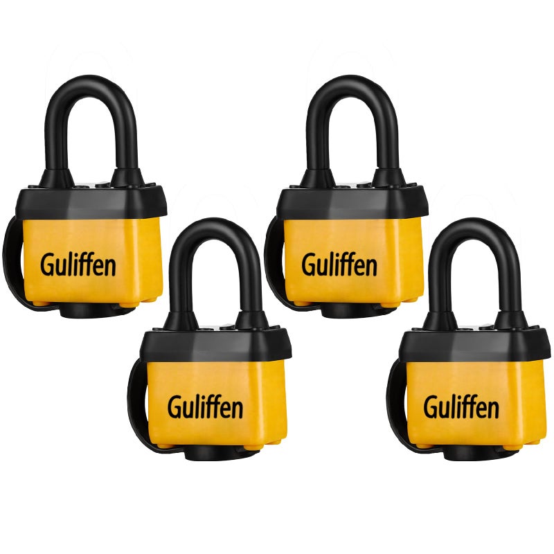 Guliffen Weatherproof Laminated Padlock with Key 4 Pack Outdoor Pad Locks with Same Key for Gate  Shed  Trailer  Storage  Chain - Image 1