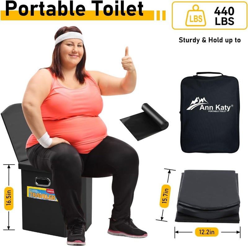 Ann Katy Portable Toilet with Pop Up Privacy Tent - XL Large Portable Toilet for Adults, Outdoor Camping Shower Tent Changing Room Emergency Folding Potty Kit - Image 4