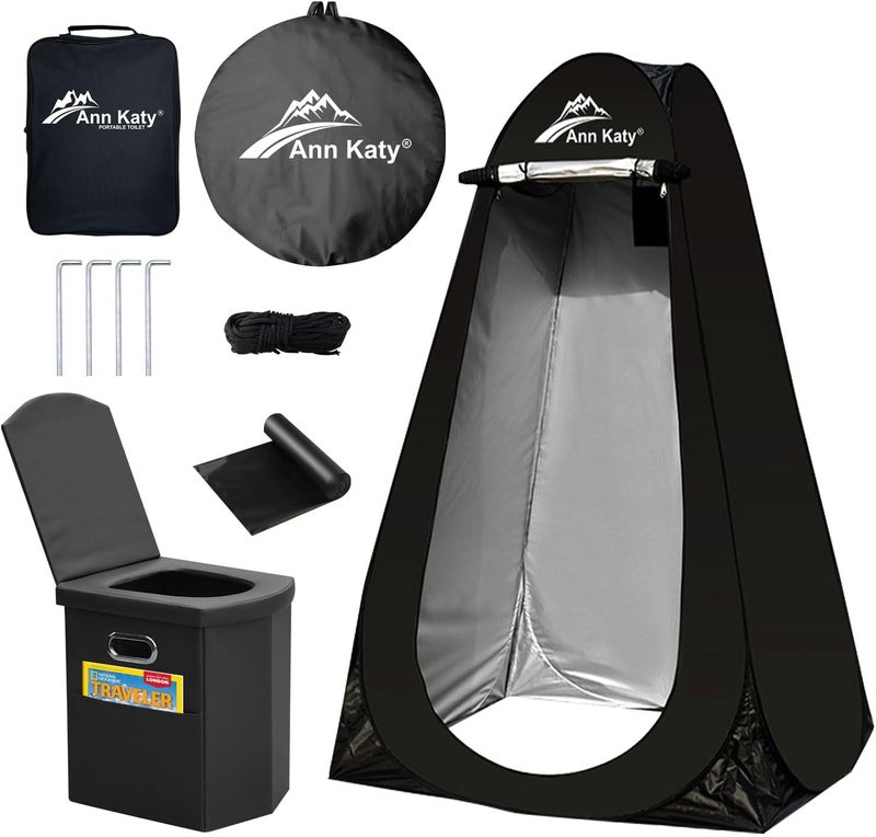 Ann Katy Portable Toilet with Pop Up Privacy Tent - XL Large Portable Toilet for Adults, Outdoor Camping Shower Tent Changing Room Emergency Folding Potty Kit - Image 1