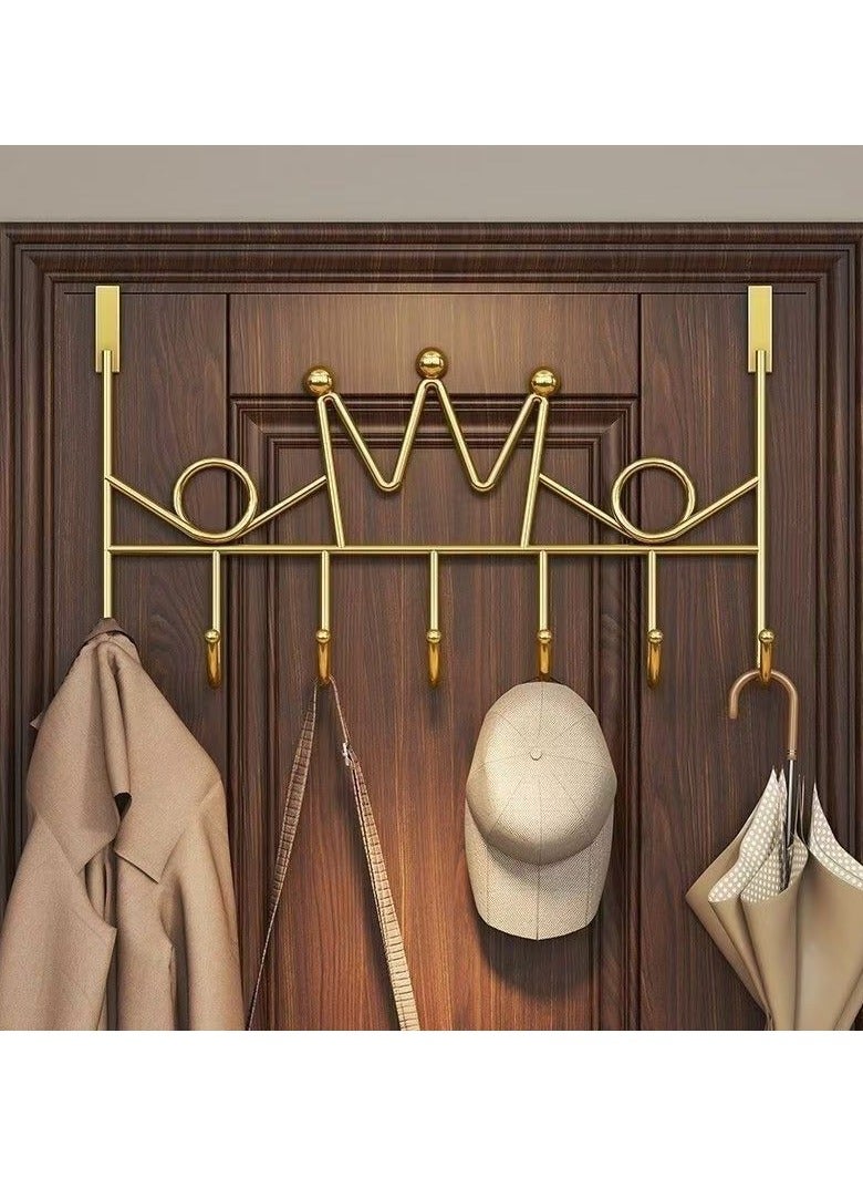 Arabest 7 Hooks Behind Door Hooks,No Punch Door Hanger,Clothes Hooks,For 3.8-4.7CM Door Organiser (Gold) - Image 1