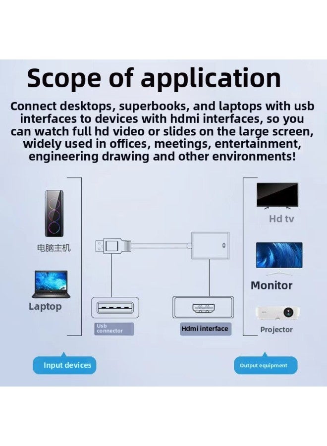 USB To HDMI Same-screen AdaPter Cable USB-hdmi Hd Converter 1080P Audio And Video Driver-free-Color:USB To HDMI Black (actions) - Image 2
