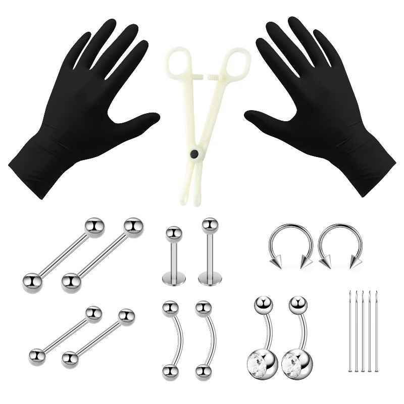 Body Piercing Jewelry Set - 316 Stainless Steel Kit with Tools