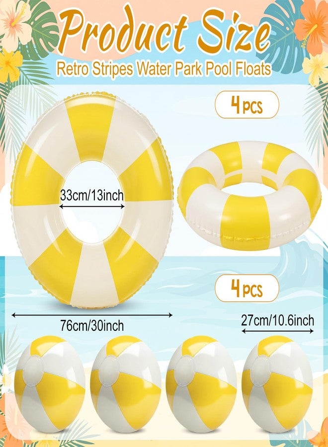 Lewtemi 8 Pcs Yellow White Striped Pool Floats Inflatable Swimming Float Pastel Color Swimming Ring Beach Balls Inflatable Tubes Pool Ball Floaties Hawaiian Beach Summer Tropical Party for Adult - Image 2
