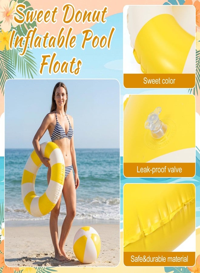 Lewtemi 8 Pcs Yellow White Striped Pool Floats Inflatable Swimming Float Pastel Color Swimming Ring Beach Balls Inflatable Tubes Pool Ball Floaties Hawaiian Beach Summer Tropical Party for Adult - Image 3