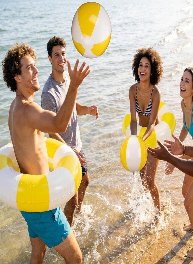 Lewtemi 8 Pcs Yellow White Striped Pool Floats Inflatable Swimming Float Pastel Color Swimming Ring Beach Balls Inflatable Tubes Pool Ball Floaties Hawaiian Beach Summer Tropical Party for Adult - Image 5