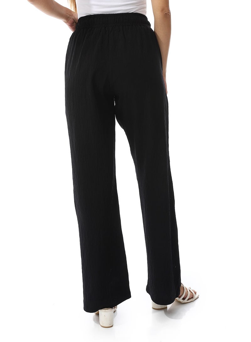 Women's Linen Wide-Leg Trousers, Black