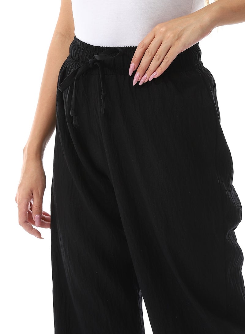 Women's Linen Wide-Leg Trousers, Black