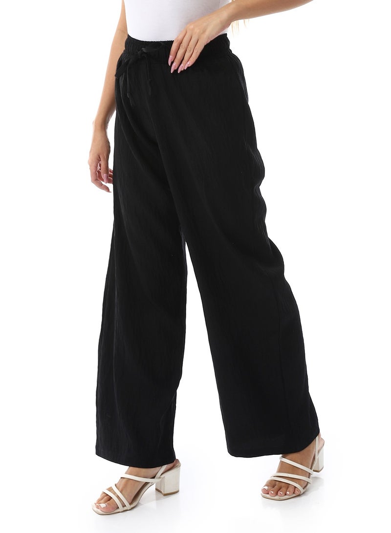 Women's Linen Wide-Leg Trousers, Black