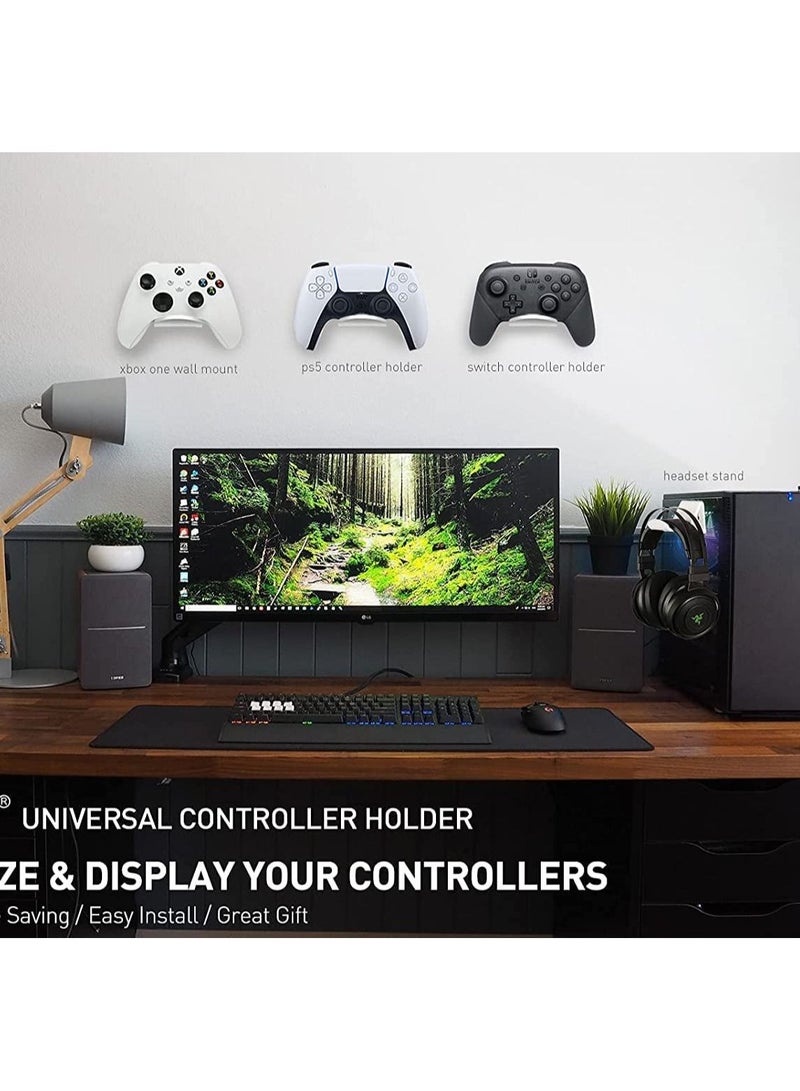 SYOSI Controller Stand Gaming Accessories Universal Controller Holder 2 Pack for XBOX ONE PS4 PS5 SWITCH Controller Wall Mount with Cable Clips&Anti-Slip Pads (White) - Image 2