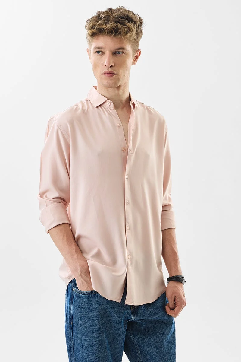 SNITCH Pastel Pink Solid Long Sleeve Slim Fit Shirt