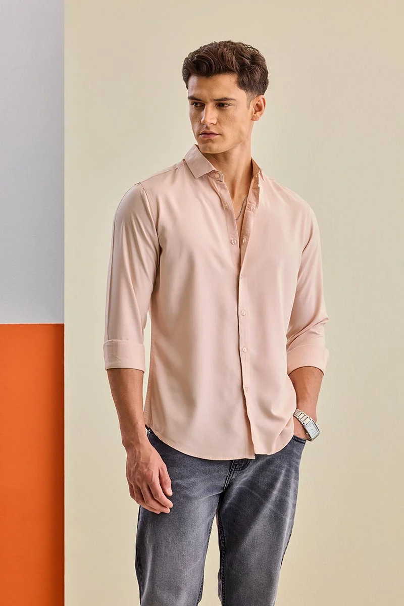 SNITCH Pastel Pink Solid Long Sleeve Slim Fit Shirt