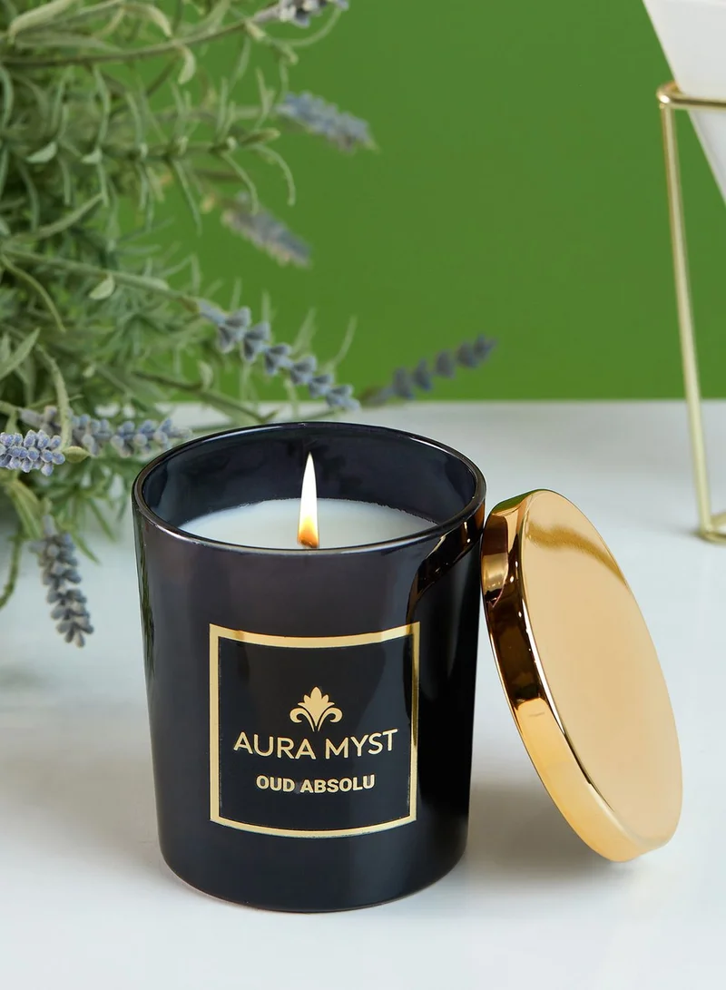 Aura Myst Black Glass Jar Candle With Gold Lid Oud Absolu