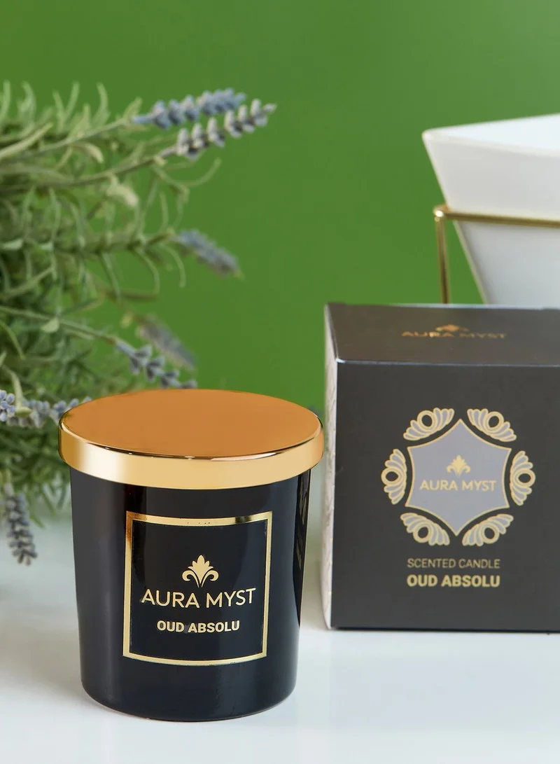 Aura Myst Black Glass Jar Candle With Gold Lid Oud Absolu